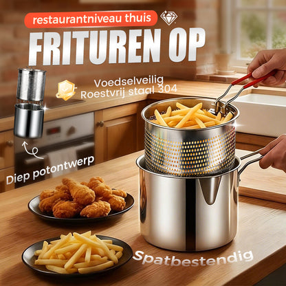 🍳🥟 Friggitrice Multifunzione in Acciaio Inox 304 – Certificata alimentare, design anti-schizzi, cestello filtrante, per patatine croccanti e pollo dorato senza olio sui muri né sulle mani 🛡️🔥
