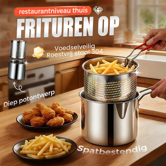 🍳🥟 Friggitrice Multifunzione in Acciaio Inox 304 – Certificata alimentare, design anti-schizzi, cestello filtrante, per patatine croccanti e pollo dorato senza olio sui muri né sulle mani 🛡️🔥