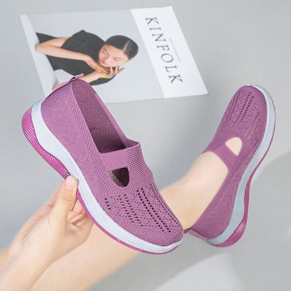 Scarpe ortopediche da donna in tessuto intrecciato, traspiranti e con suola morbida