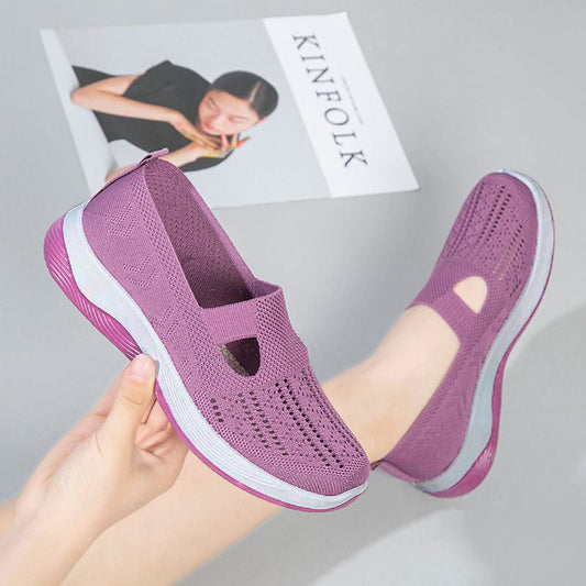 Scarpe ortopediche da donna in tessuto intrecciato, traspiranti e con suola morbida
