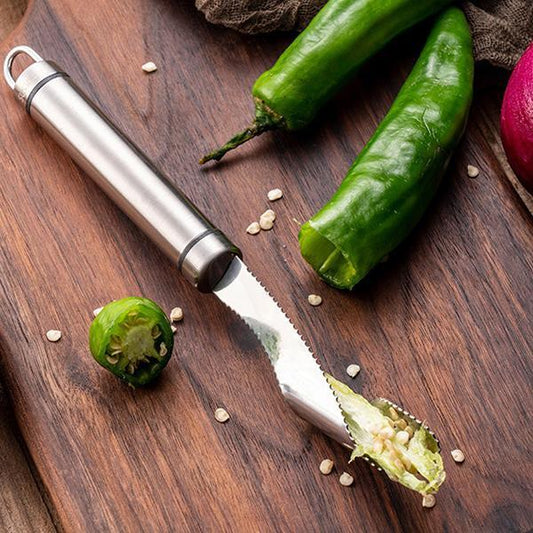Strumento in acciaio inox per rimuovere i semi e il torsolo dei peperoncini (Sconto del 40%)