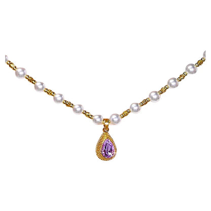 Collana da donna con perle di durian viola a goccia in stile francese - Design minimalista e lussuoso
