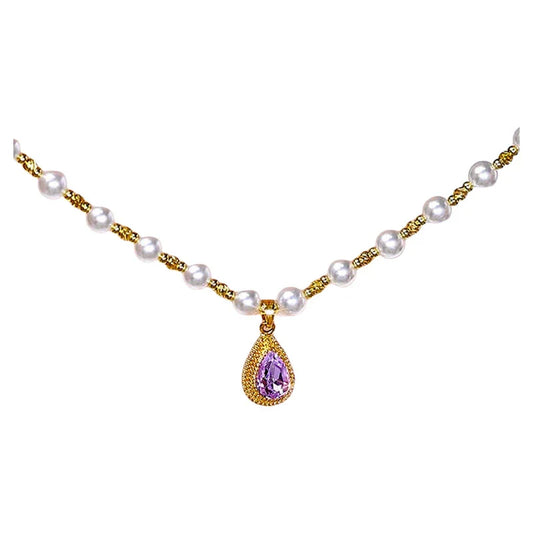 Collana da donna con perle di durian viola a goccia in stile francese - Design minimalista e lussuoso