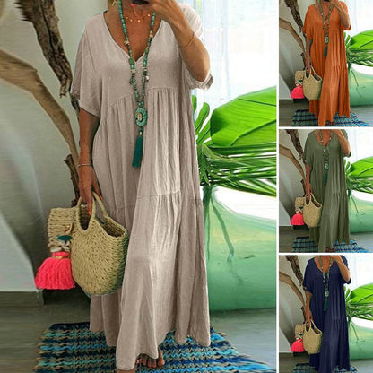 👗 SCONTO DEL 50% A TEMPO LIMITATO! ✨ Abito Lungo Casual da Donna – Scollo a V, Vestibilità Ampia e Fluida 🌾