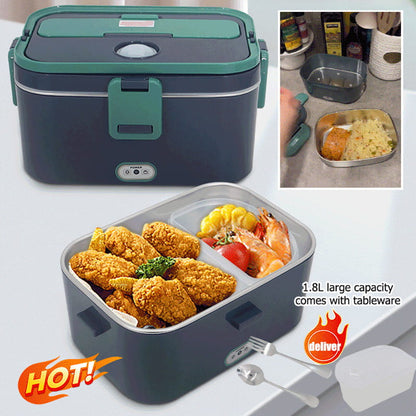 🍱⚡ Lunch Box Elettrica con Funzione di Riscaldamento | Contenitore Interno in Acciaio Inox | Capacità 1,8L | Anti-Perdita | Incl. Posate & Borsa | Per Casa & In Viaggio