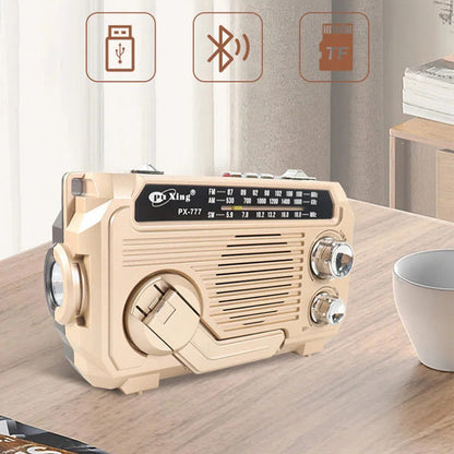 📻 Radio Solare Portatile Vintage a Manovella con Torcia ✨ | Connessione Bluetooth, USB e Ricarica Solare 🔦 | Per Emergenze, Campeggio e Casa | 4 Colori