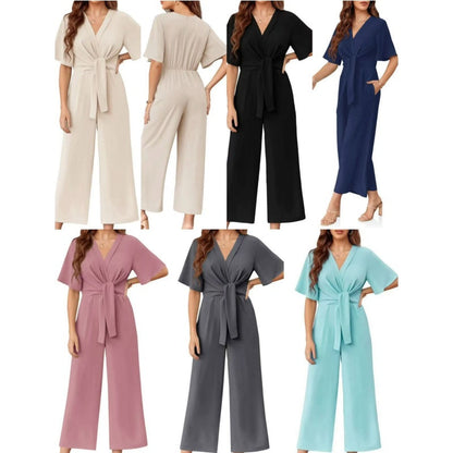 👖 SCONTO DEL 50% A TEMPO LIMITATO! 💃 Tuta Elegante da Donna: Scollo a V, Gamba Larga e Cintura in Vita – Silhouette Valorizzante, Versatile, Comfort per Tutta la Giornata 🌸