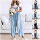 ❤️OFFERTA ESTIVA - SCONTO DEL 50%❤️Graziosi pantaloni con bretelle da donna in stile jumpsuit, in denim strappato con bottoni