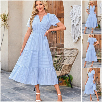 🔥Sconto del 50%👗Abiti lunghi casual estivi da donna a maniche corte con scollo a V