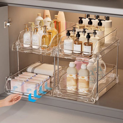 ⏳Offerta a tempo limitato⏰ Organizzatore estraibile multifunzione per il sottolavabo del bagno – Estensibile, compatibile con la presenza di tubature, contenitore trasparente ✨