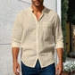 💎Ultimo giorno a prezzo speciale💎 Camicia da uomo a maniche lunghe in lino di alta qualità 👔 Design con colletto alla coreana • Traspirante e leggera • Perfetta per creare un look business casual 👍
