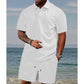 👔🌞 SCONTO DEL 56%! Set da uomo a due pezzi con motivo a rombi: camicia a maniche corte e pantaloncini con coulisse – traspirante, antigrinze e perfetto per le giornate calde 💎