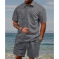 👔🌞 SCONTO DEL 56%! Set da uomo a due pezzi con motivo a rombi: camicia a maniche corte e pantaloncini con coulisse – traspirante, antigrinze e perfetto per le giornate calde 💎