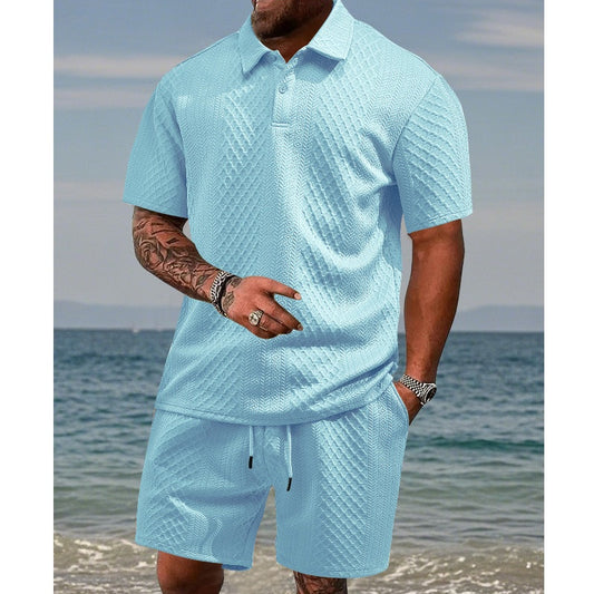 👔🌞 SCONTO DEL 56%! Set da uomo a due pezzi con motivo a rombi: camicia a maniche corte e pantaloncini con coulisse – traspirante, antigrinze e perfetto per le giornate calde 💎