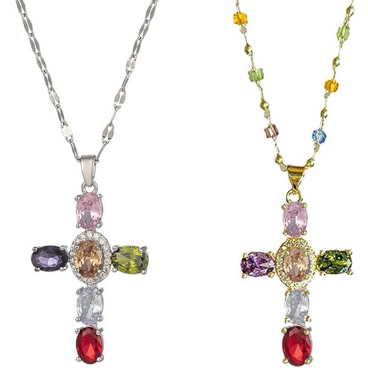 🔥Christmas Limited-Time Offer: 50% OFF!!!🔥Collane con ciondolo a croce in cristallo artificiale colorato
