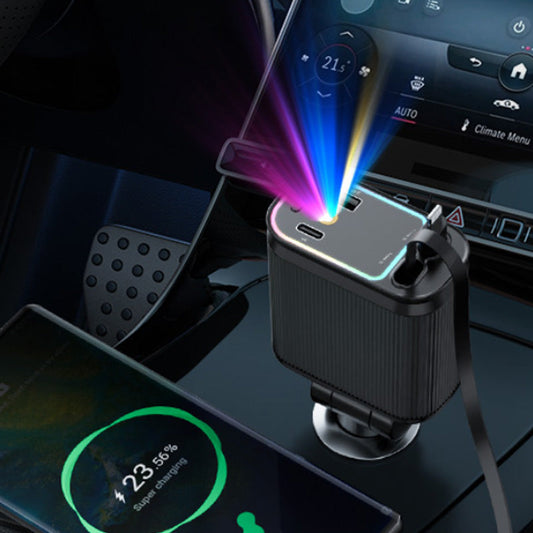 Caricabatteria da auto con luce ambientale Purple Star Top da 120 W con cavo retrattile
