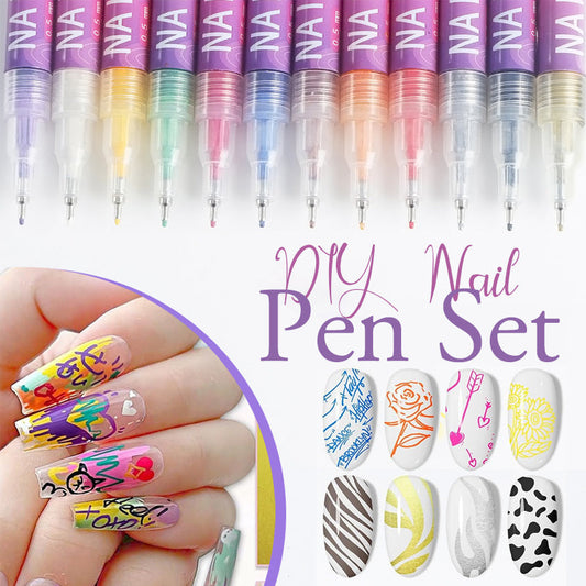 Set di Penne per Decorazione Unghie - 12 Colori