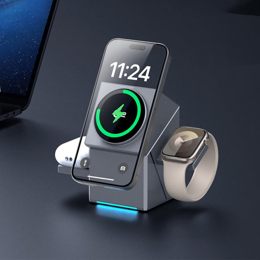 🔋Caricabatterie wireless 3 in 1, stazione di ricarica wireless pieghevole elettrica rotante a 180°, caricabatterie wireless portatile per iPhone, Watch e AirPods📱