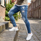 👖SCONTO DEL 60%! 🔥 Jeans skinny da uomo alla moda con effetto consumato – Vestibilità slim affusolata, cotone traspirante e dettagli strappati di tendenza