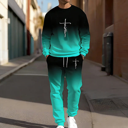 Tuta casual da uomo con effetto sfumato: felpa e pantaloni