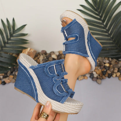 👡 SALDI ESTIVI 2026 🔥 Sandali con plateau in denim casual da donna