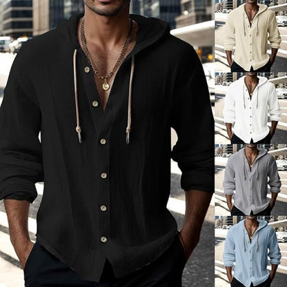 Top da uomo casual a maniche lunghe con cappuccio, tinta unita