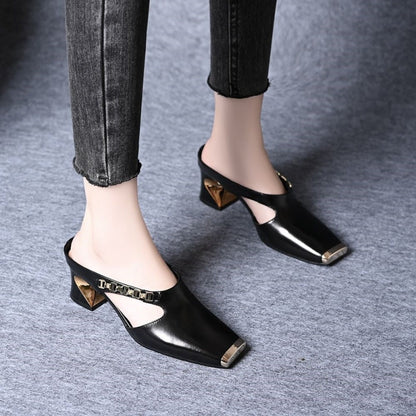 🔥 Offerta imperdibile: -30% 🔥 Mule da donna casual con punta quadrata metallizzata e tacco a blocco medio