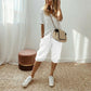 Pantaloni capri casual in cotone e lino da donna