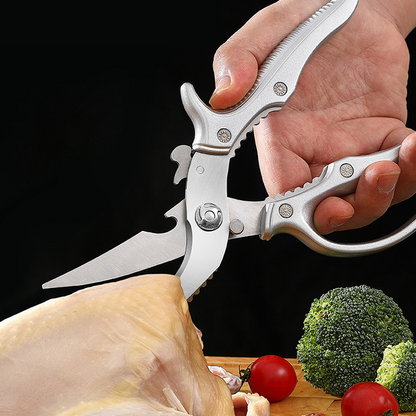 🔥Offerta imperdibile: Forbici da cucina multifunzione ultra-resistenti – Strumento 4-in-1 con squamatore per pesce, apribottiglie e blocco di sicurezza 🔪