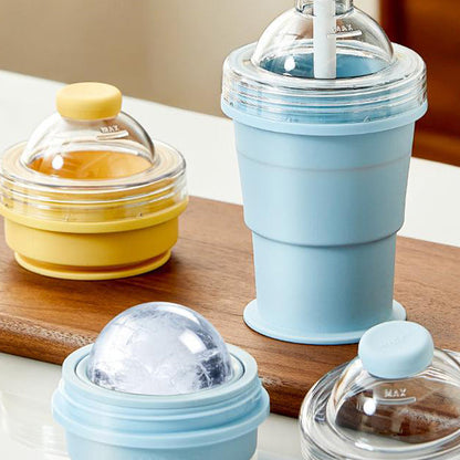 Tazza portatile in silicone con cannuccia e stampo per il ghiaccio
