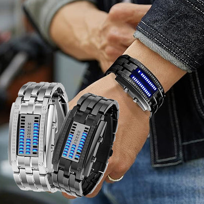 Orologio Binario da Uomo in Acciaio Inossidabile – Orologio Sportivo alla Moda con Bracciale a LED, Luce Blu e Finitura Galvanica Sottovuoto