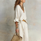 Set da donna a due pezzi: top con scollo a V e pantaloni a gamba larga