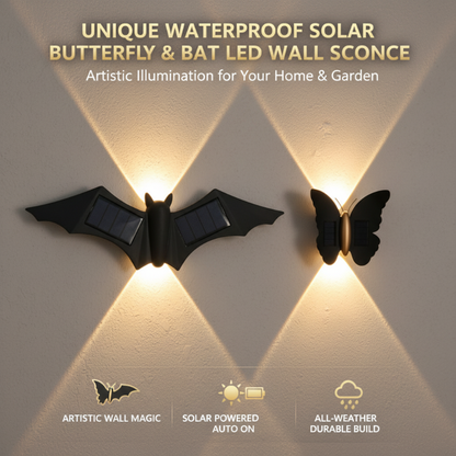 Esclusiva applique solare a LED impermeabile a forma di farfalla e pipistrello