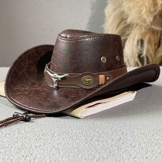 📢📢 Sconto del 50%!! ⏰ ✨ Cappello da cowboy vintage a tesa larga con cinturino – Ecopelle (PU), taglia unica, regolabile ☀️