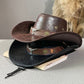 📢📢 Sconto del 50%!! ⏰ ✨ Cappello da cowboy vintage a tesa larga con cinturino – Ecopelle (PU), taglia unica, regolabile ☀️