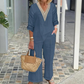 🔥 SCONTO DEL 50% A TEMPO LIMITATO! ⏰ Top da donna con scollo a V e pantaloni a gamba larga