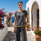 Completo casual da donna a 2 pezzi – Top e shorts/pantaloni, profili a contrasto, tessuto morbido