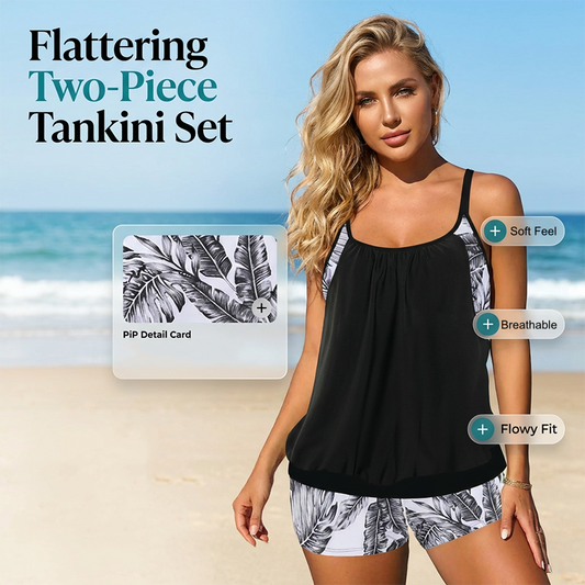 🎉 Offerta 2026 — Oltre 32.300 unità vendute 💨 Set costume da bagno con tankini e shorts (taglie comode) – Costume da spiaggia a rapida asciugatura 🏊‍♀️