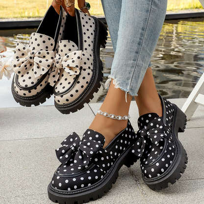🎀👞 Chic e giocose, passi audaci ✨ Mocassini da donna con plateau, fiocco e pois