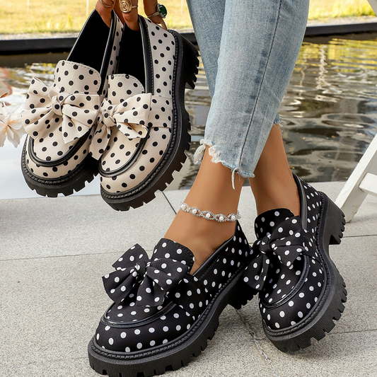 🎀👞 Chic e giocose, passi audaci ✨ Mocassini da donna con plateau, fiocco e pois