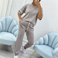 Completo casual a maniche corte da donna (top e pantaloni)