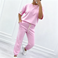Completo casual a maniche corte da donna (top e pantaloni)
