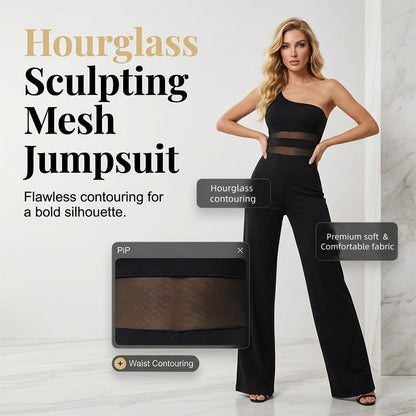 👯 SCONTO DEL 50% A TEMPO LIMITATO! ✨ Tuta Monospalla a Gamba Larga con Inserti in Rete – Modellante, Elegante, Seducente 💃