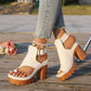 👡50% DI SCONTO✨ Sandali open-toe con tacco largo | Aumento di statura stabile · Design traforato traspirante · Cinturini regolabili alla caviglia · Suola in gomma antiscivolo · Modello estivo versatile