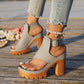 👡50% DI SCONTO✨ Sandali open-toe con tacco largo | Aumento di statura stabile · Design traforato traspirante · Cinturini regolabili alla caviglia · Suola in gomma antiscivolo · Modello estivo versatile