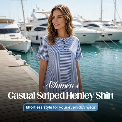 📢📢 Sconto del 50%!! ⏰ Camicia Henley da donna a righe, stile casual
