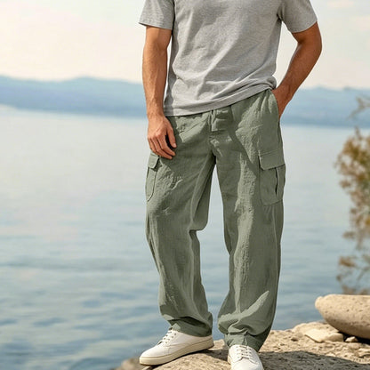 Pantaloni cargo da uomo in cotone e lino