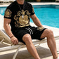 🖤👕🩳 -50% sul Set Uomo T-shirt e Shorts Gold Crest ✨ – Stampa di Lusso, Comfort Traspirante e Stile Estivo Immediato