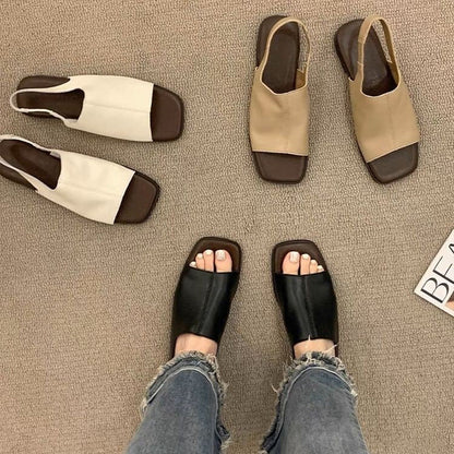 Sandali Slingback da Donna con Punta Quadrata Stile Retrò