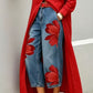 Jeans da donna a gamba larga con stampa floreale artistica.
